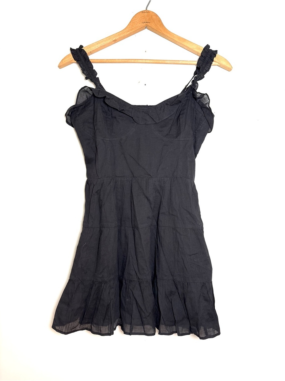Show Me Your Mumu Jolene Smocked Black Ruffle Strap Mini Babydoll Dress Size M